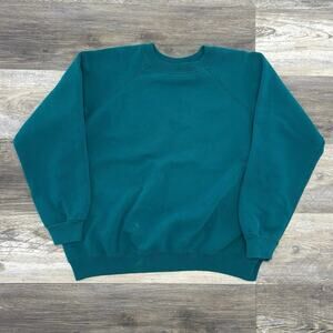 Vintage‎ Hanes Teal Blue Womens 2XL Blank Retro Short Sleeve Sweatshirt 80s 90s